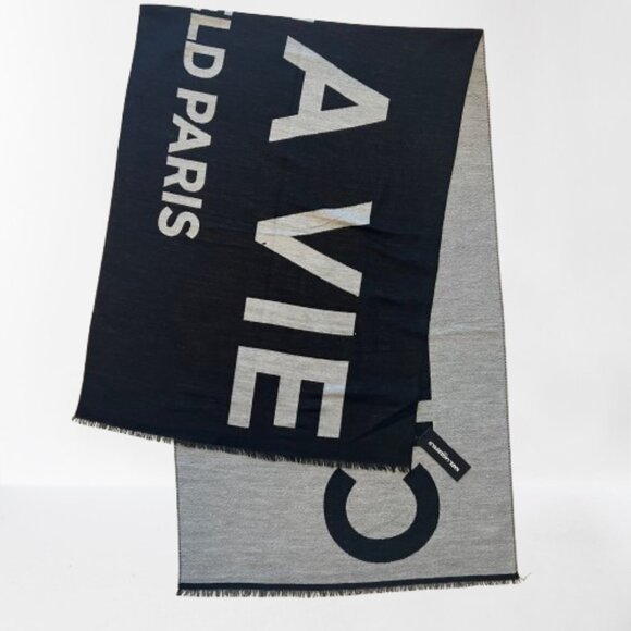 NEW Karl Lagerfeld C'est La Vie Logo Fringed Scarf- Oversized- Unisex - Picture 4 of 14